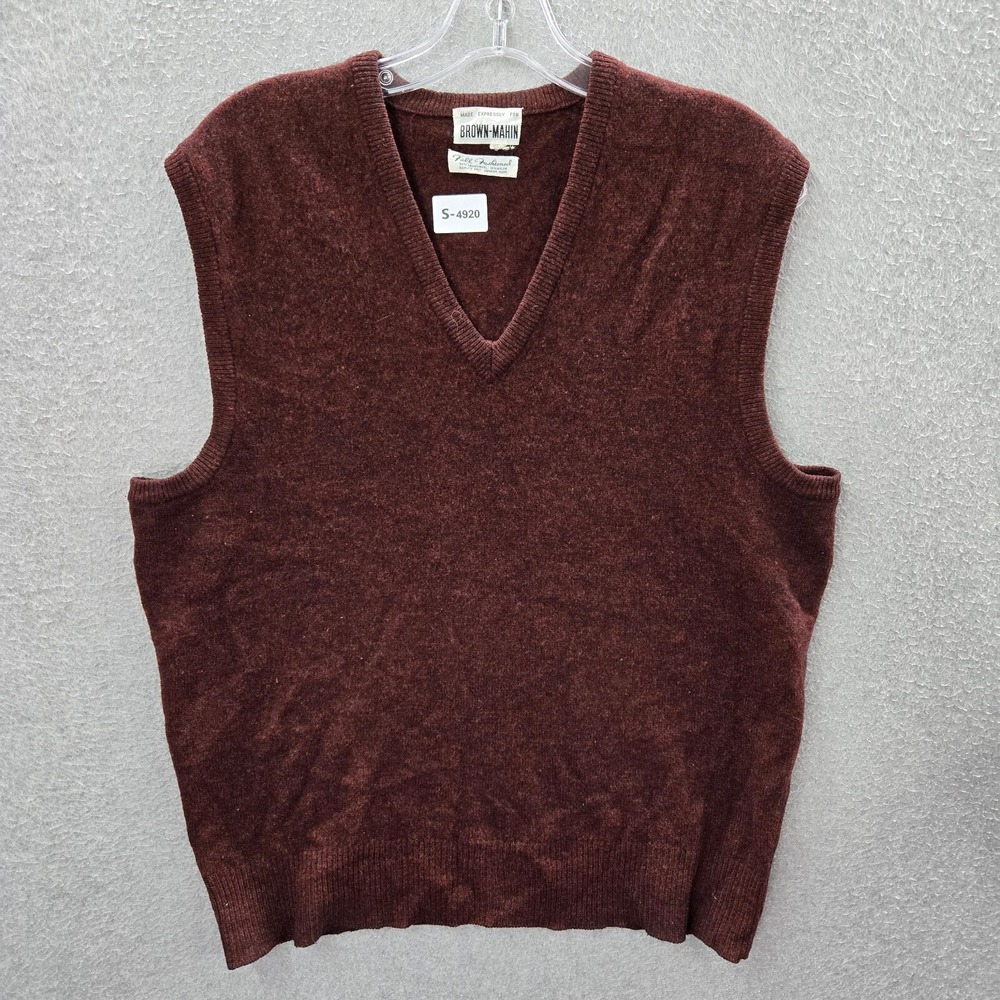 VINTAGE Brown Mahin Men Sweater Medium Red V Neck 100% Lambswool Made In Japan‎